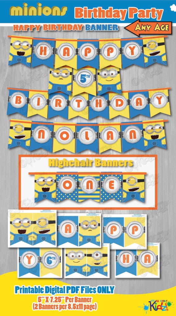 Minion Birthday Banner-Minion Banner-DIY by ItsAllAboutKidz