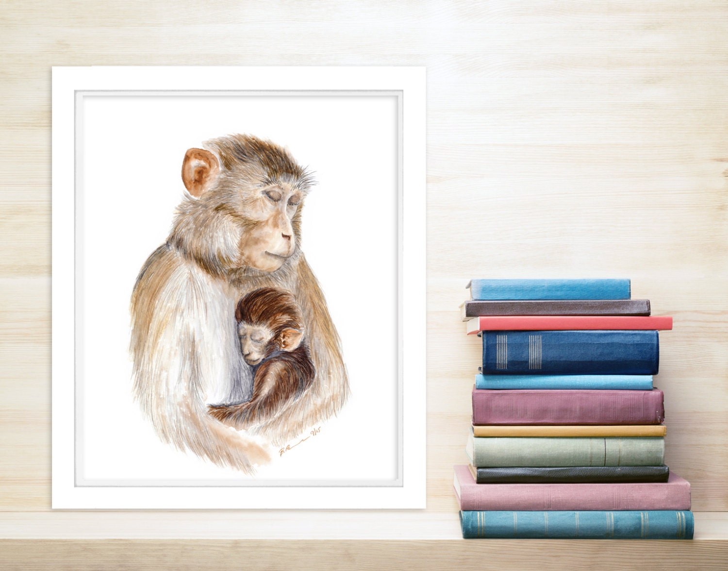 Jungle Nursery Art Mom and Baby Animal Print Monkey Gift