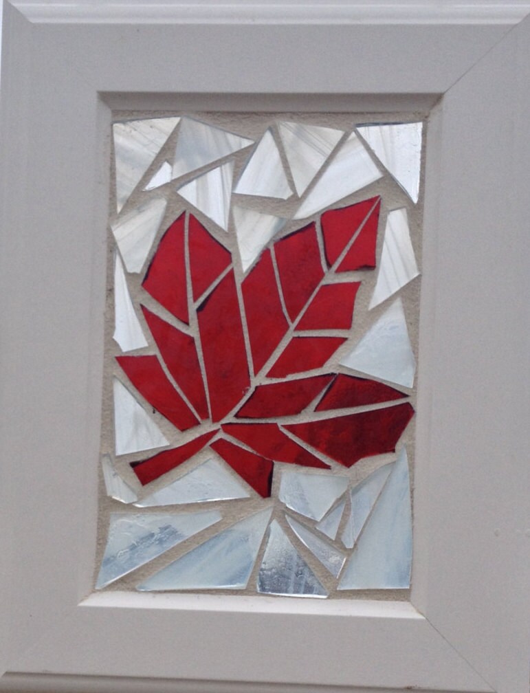Maple Leaf Stained Glass Mosaic Suncatcher by NiagaraGlassMosaics