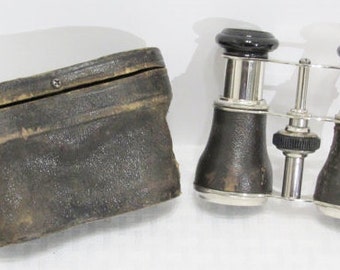 Antique Binoculars & Case, Chevalier Paris, Vingtage French Miniature Binoculars, Field Glasses, Opera Glasses, Collectible Binoculars.