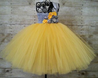 Yellow and Gray Tutu Dress Flower Girl Dress Yellow Flower