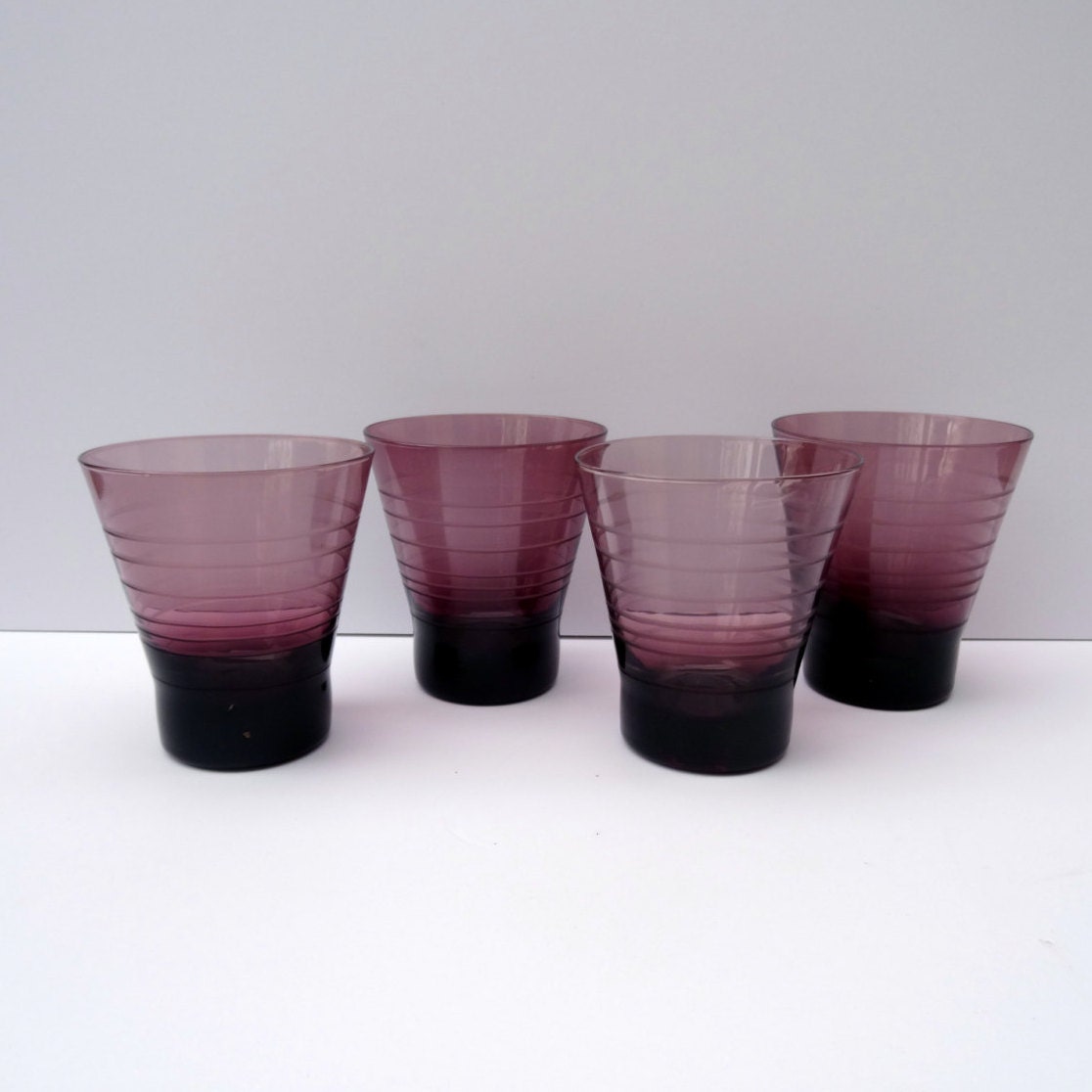 Vintage 4 Purple Whisky Glasses Purple Blown Glass Tumblers