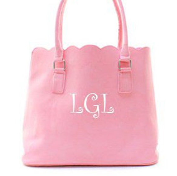 Monogrammed Pink Purse Tote Scalloped Tote Monogrammed Tote