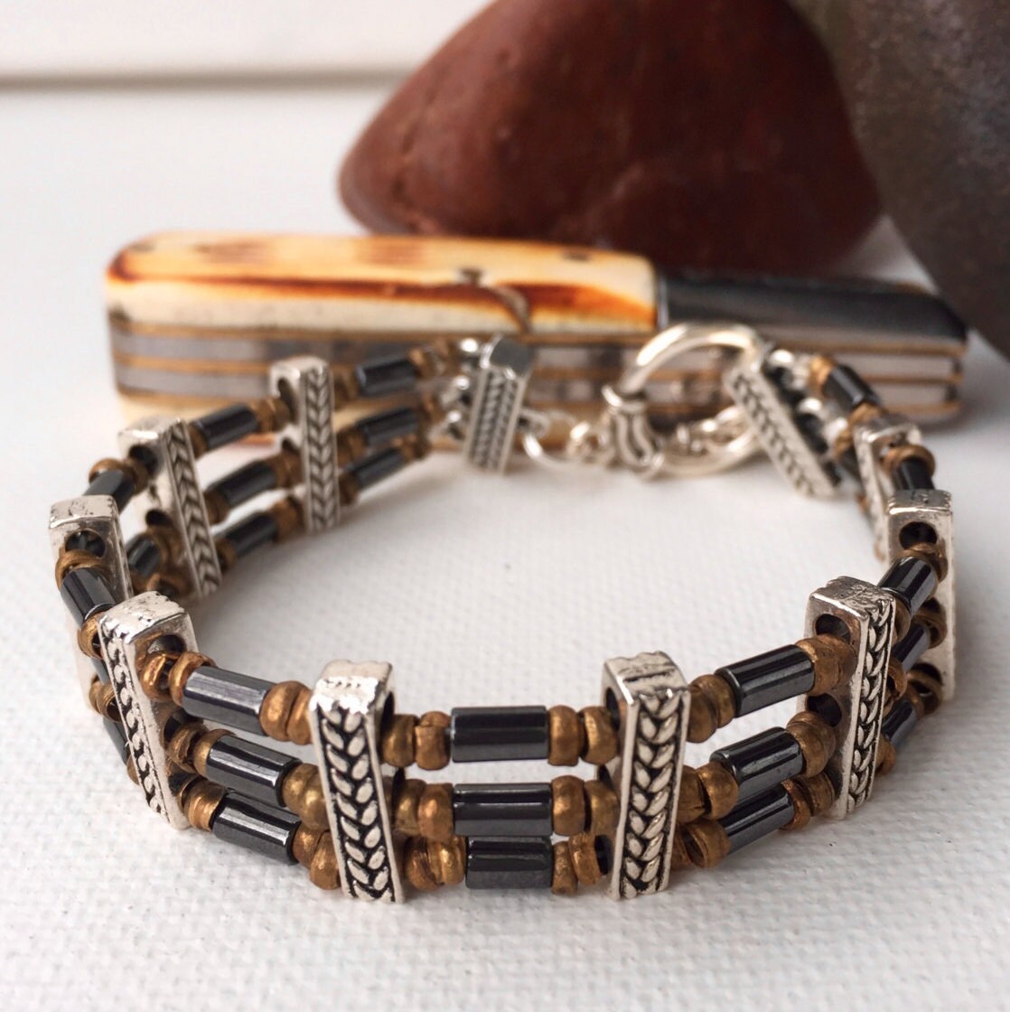 Mens Bracelet Men's Beaded Bracelet Mens Hematite