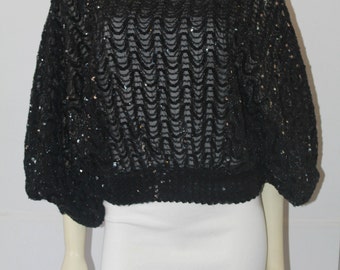 St. Martin's Black Sequin Dolman Sleeve Batwing Shirt