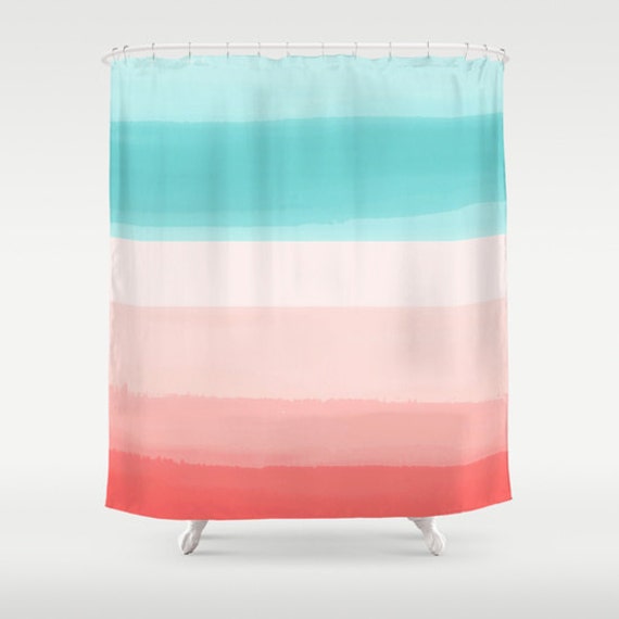Shower Curtain Ombre Abstract Coral Peach Aqua by HLBhomedesigns