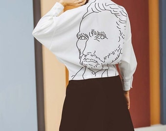 Fine Art Collection black and white Van Gogh self portrait back print designed shirt