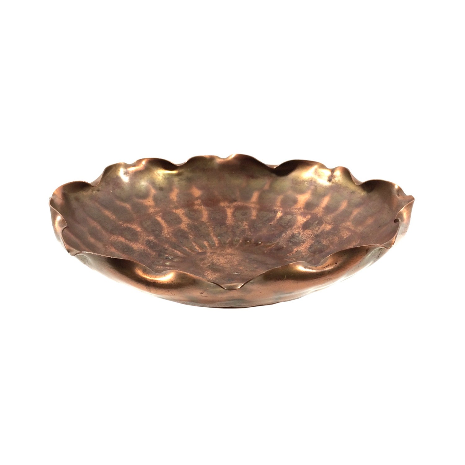 Large 9″ Vintage Hammered Copper Bowl with Scalloped Rim by Gregorian ...