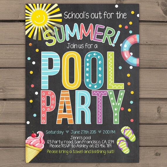 Summer party invitation Pool party invitation End of Year