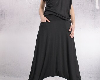 Pants, Black long loose oriental pants, drop crotch, harem pants, loose pants, oriental pants by UrbanMood - FP-SENA-VL