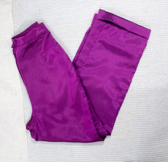 60s Purple Satin Pants 60s Purple Cigarette Pants 60s High