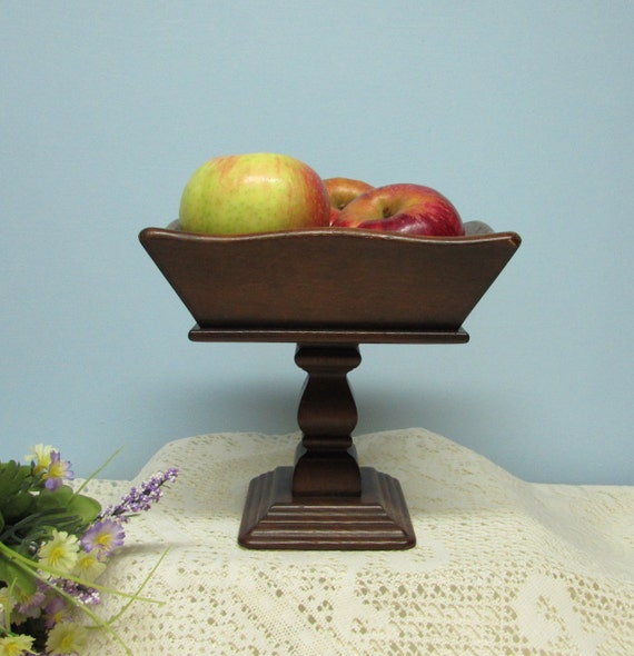 Wooden Pedestal Bowl Wooden Fruit Bowl Cottage Décor