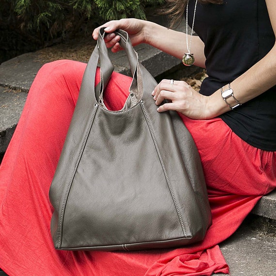 Gray Leather Hobo Bag Handmade Soft Leather by InBagWeTrust