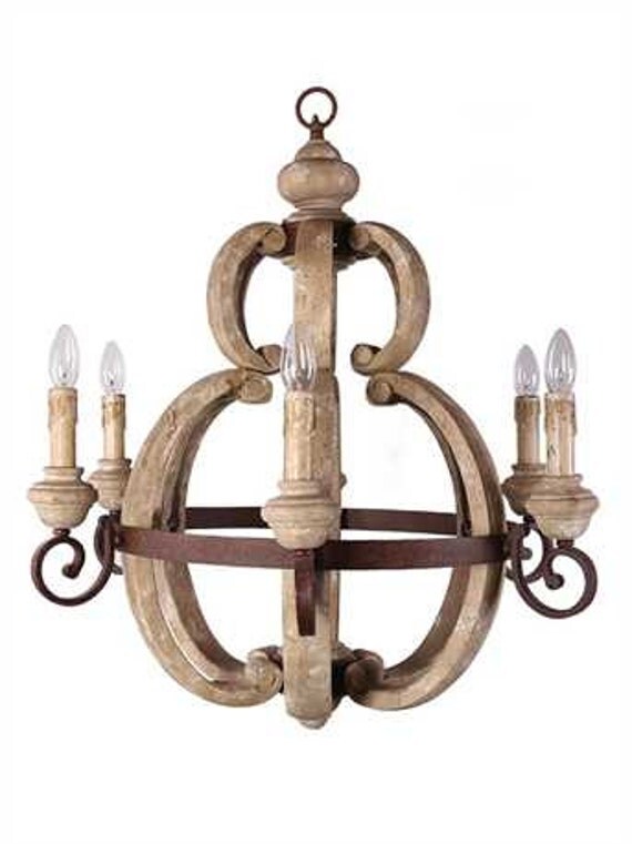 Wood and Metal 6 Light Rustic Chandelier/Wood