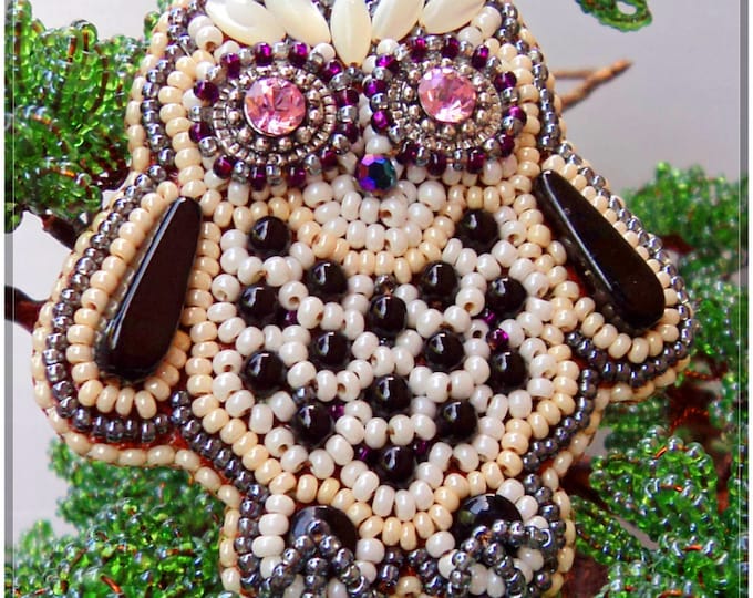 Ready to ship Brooch-pendant Owl made of Czech beads, crystals and rhinestones - unusual jewellery, beaded jewelry