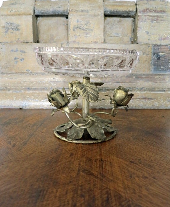 Glass Pedestal Soap Dish Tole Ware Dish Pressed by MinniesFlea