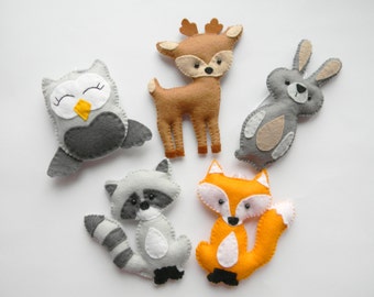 Woodland stuffed animals, woodland decor, forest animals, woodland nursery decor, woodland ornaments, felt fox raccon bunny owl