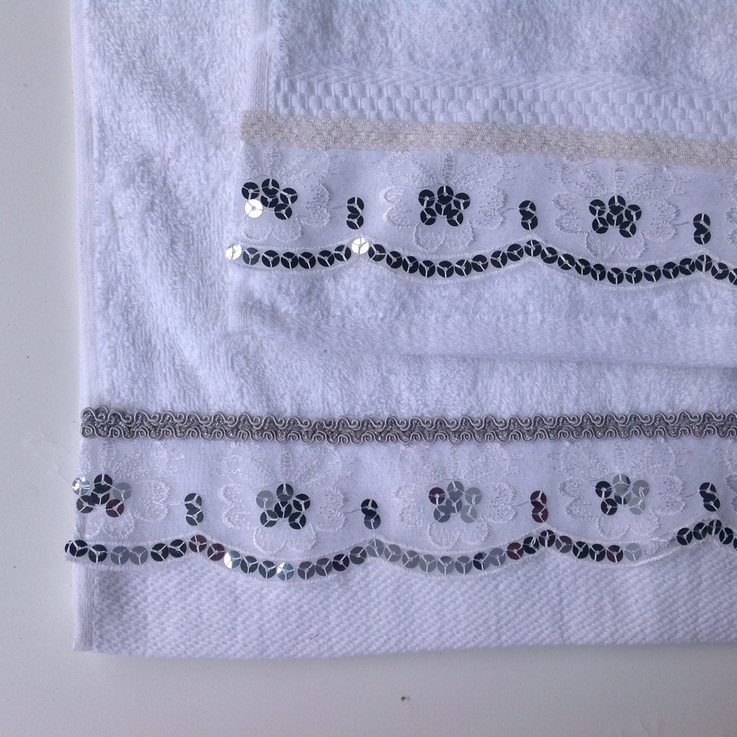 White Decorative Wedding Towel set White Cotton by BlingScarves