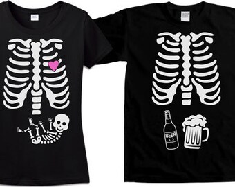 Matching Halloween Couples Shirt Pregnant Skeleton Shirt Halloween Pregnancy Announcement Unisex Skeleton Pregnancy Shirt Men Ladies T34A-36