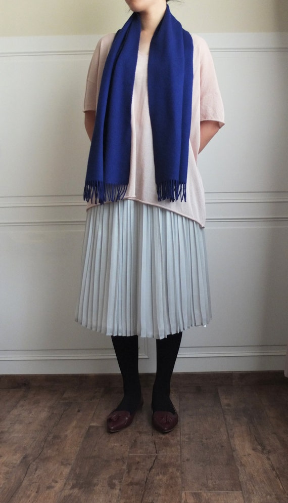 Cobalt blue winter lambswool scarf with tassle trims other
