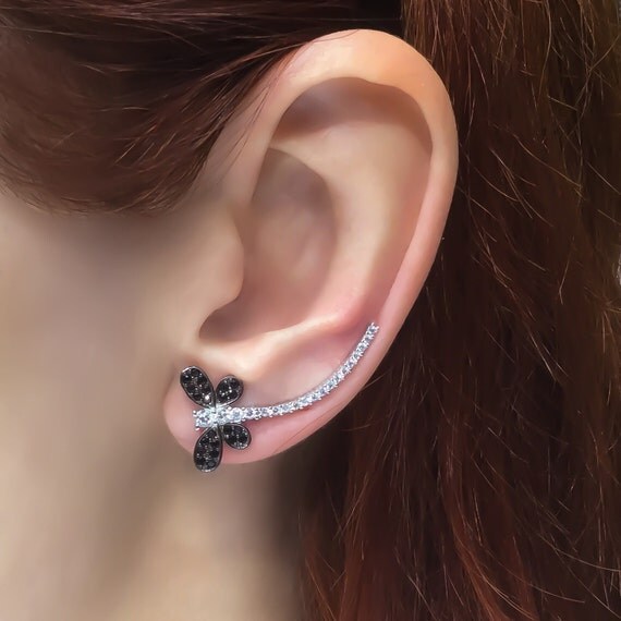 Dragonfly ear cuff sterling silver ear climber ear by TrendSilver