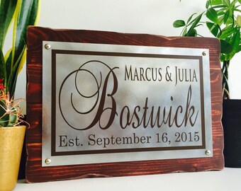Wedding Established Sign Last Name Sign Family Established Sign Rustic Metal And Rustic Wood Plaque 14x10