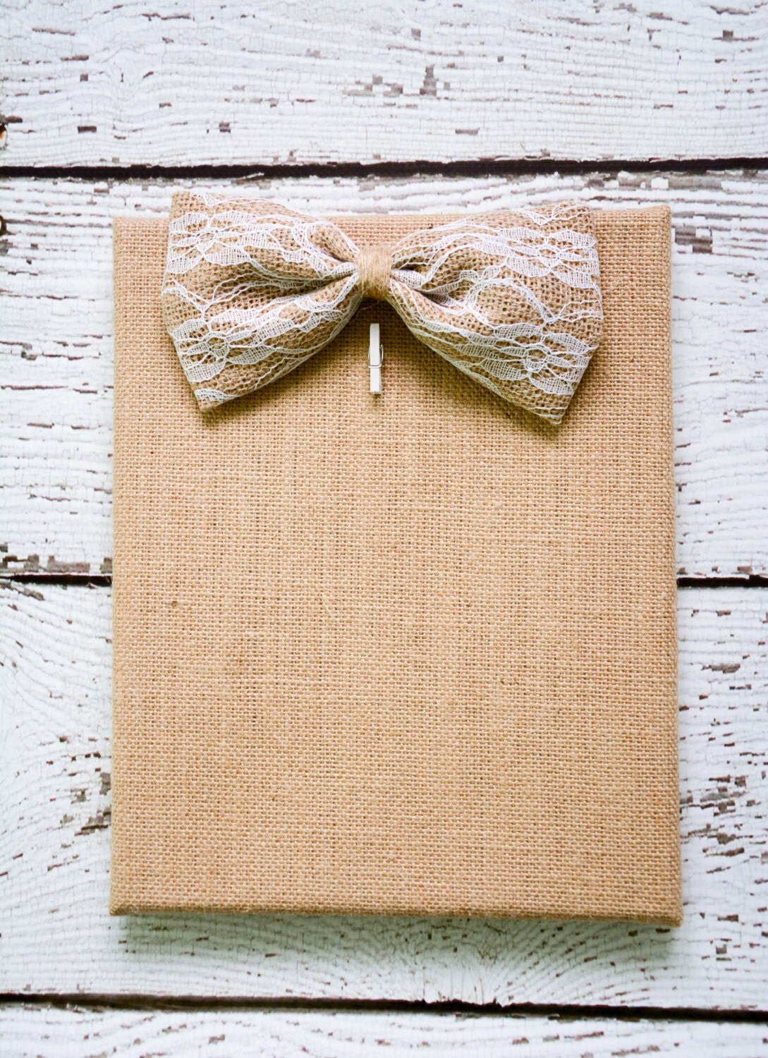 Burlap Picture Holder Bulletin Board with White Lace Bow by enliu