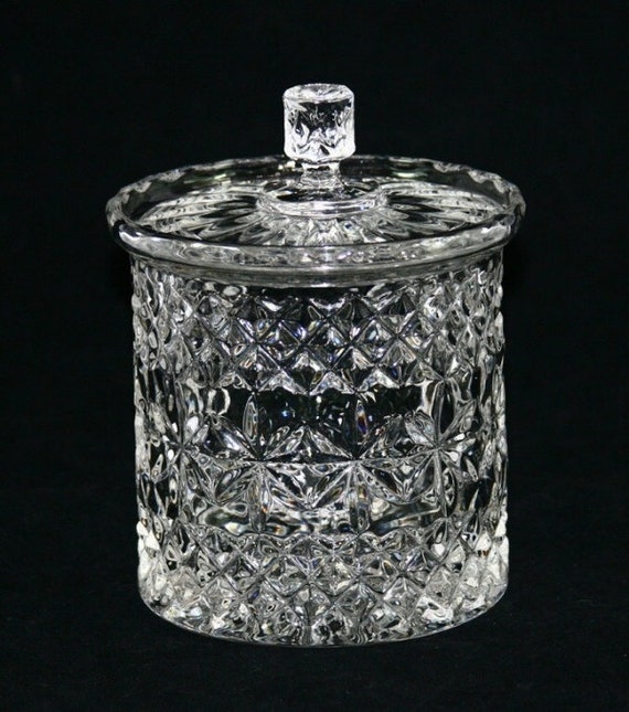 Vintage Biscuit Jar Clear Pressed Glass Cookie by LinzeyLovesDonny