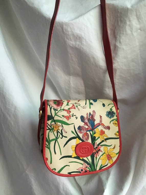 Gucci Flora Vintage Red Leather Bag Handbag Interlocking GG