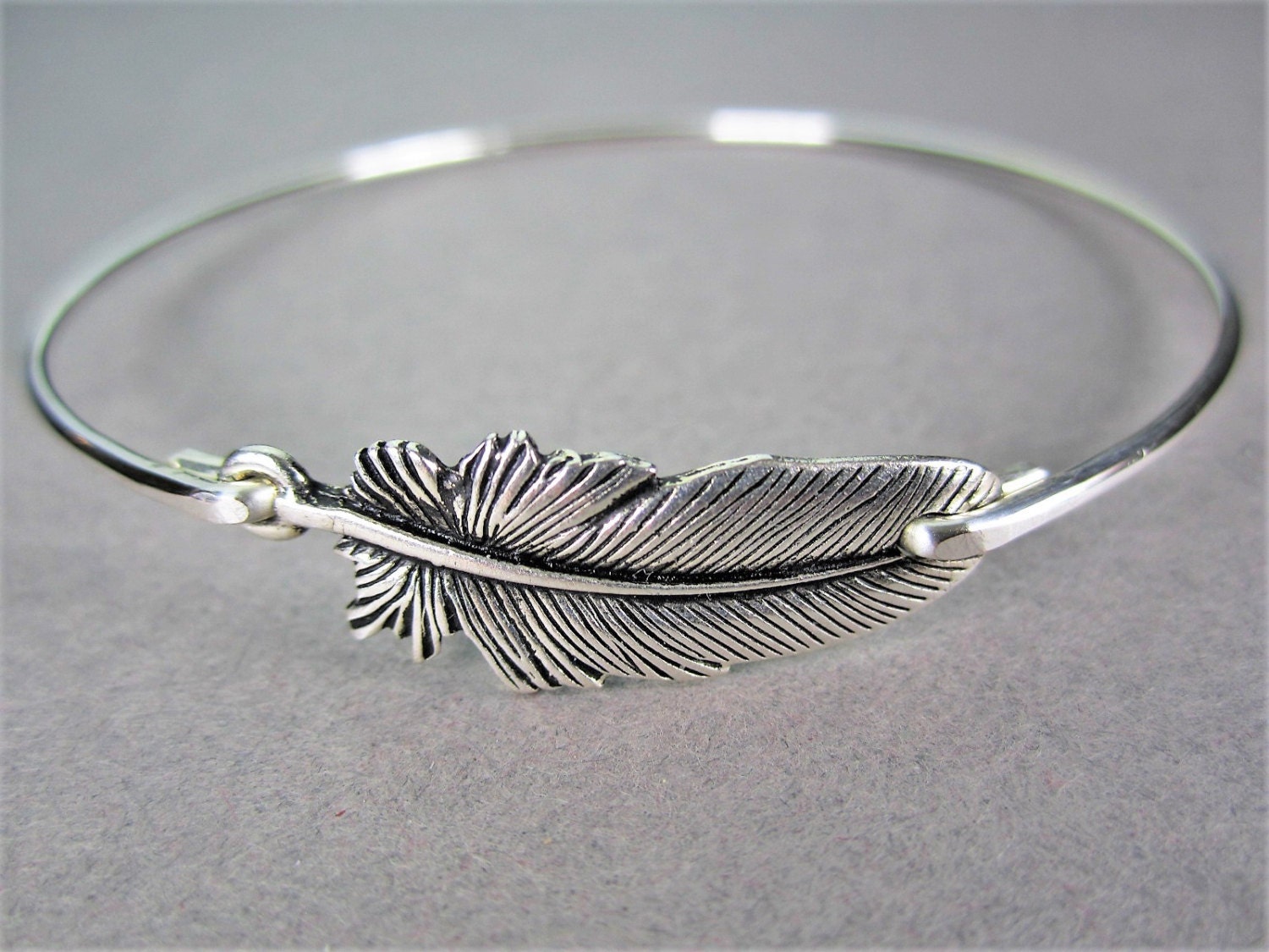 Silver Feather Bangle Bracelet Feather Bracelet By Baublevine