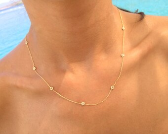 Tiny Stone Necklace / Birthstone Necklace / 14K Gold Filled Daily Necklace / Valentine's Day Gift / Bridesmaids Gift / Mother's Day Gift