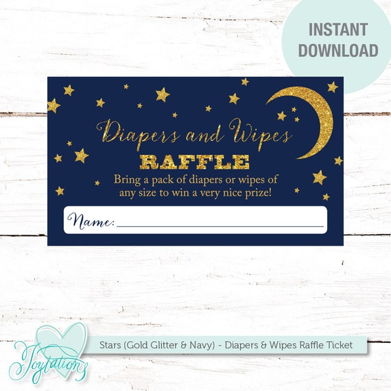 stars gold glitter and navy diapers and wipes raffle ticket insert card