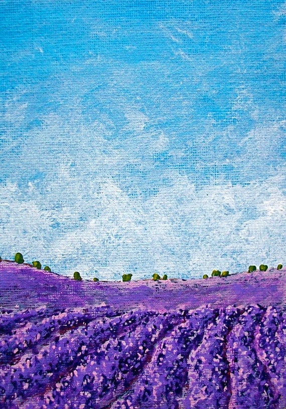 Field of Lavender ORIGINAL ACRYLIC PAINTING 5 x 7 by MikeKrausArt