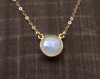 Moonstone Necklace, Circle Necklace, Gemstone Necklace, Rainbow Moonstone, Gold Filled Necklace, Simple Gemstone Necklace