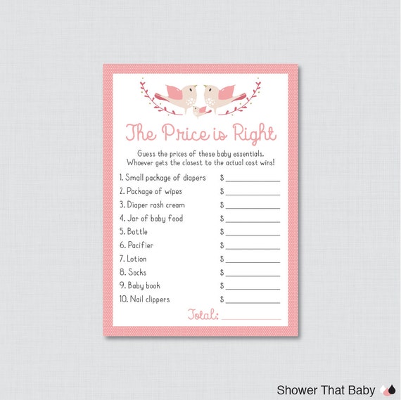 game guess the shower baby price Bird  Shower Shower is Price Baby Game  Game Printable Baby Pink Right