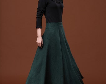 7 Colors Autumn Dark Green Wool Skirt Long Woolen Wool Party Skirt Evening Wedding Big Hem Dress Women Skirt Maxi Skirt Custom Size