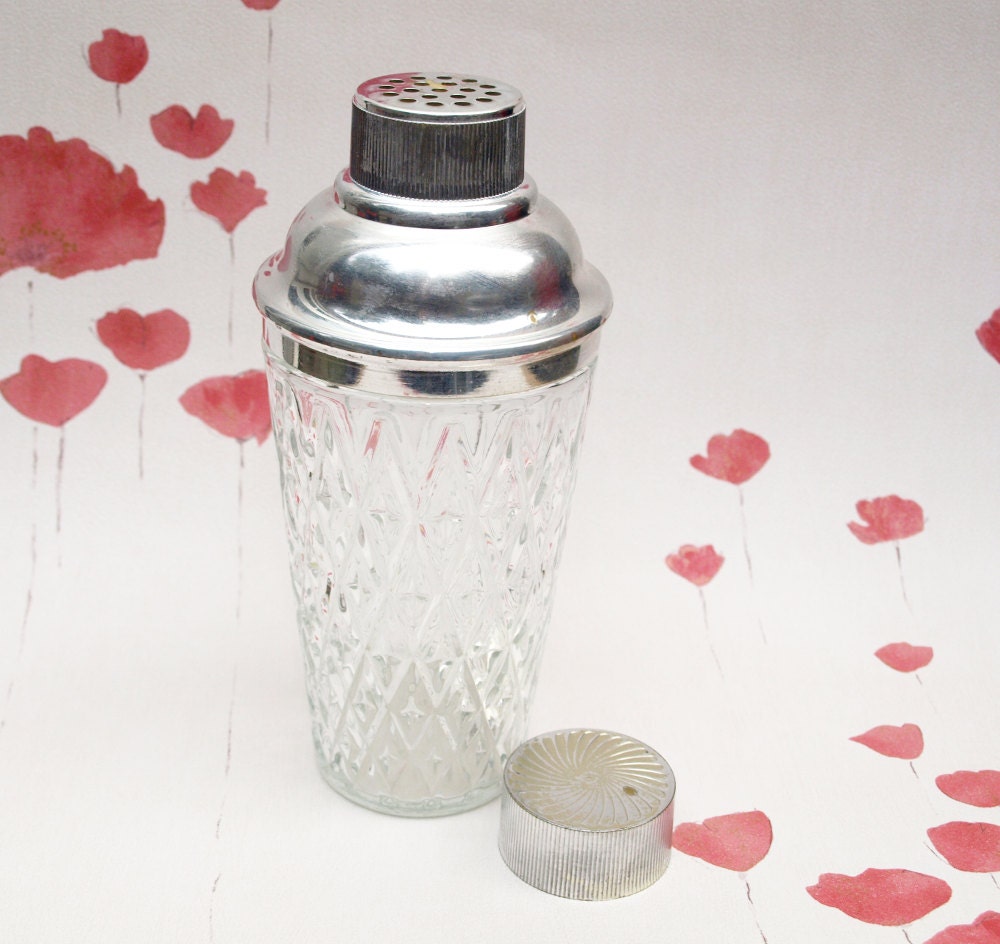 Cocktail Shaker, Glass Cocktail Mixer, Glass Barware, Vintage Bar