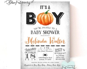 Halloween Baby Shower Invitation Little Pumpkin Baby Shower Invites Fall Baby Shower Invitation // Printable No.1046BOY