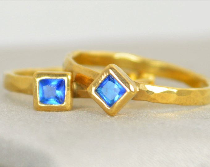 Square Zircon Ring, Blue Zircon Gold Ring, December Birthstone Ring, Square Stone Mothers Ring, Square Stone Ring