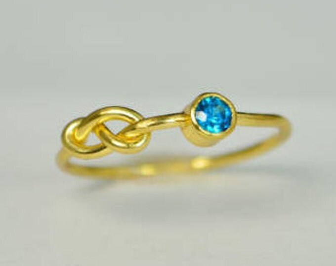 14k Blue Zircon Infinity Ring, 14k Gold Ring, Stackable Rings, Mother's Ring, December Birthstone Ring, Gold Infinity Ring, Gold Knot Ring