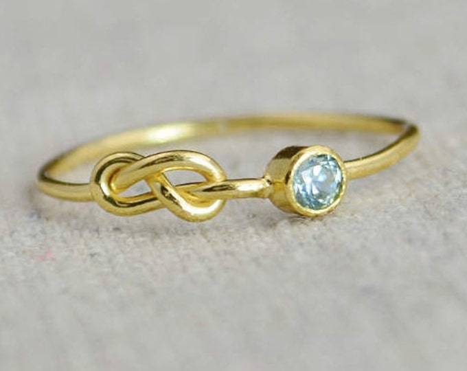 Gold Aquamarine Infinity Ring, Gold Filled Ring, Stackable Rings, Mother's Ring, March Birthstone, Gold Infinity Ring, Gold Knot Ring