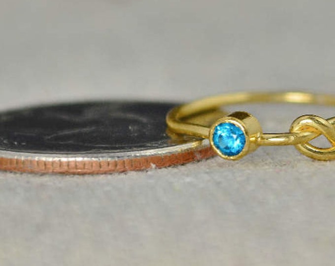 Blue Zircon Infinity Ring, Gold Filled Ring, Stackable Rings, Mother's Ring, December Birthstone Ring, Gold Infinity Ring, Gold Knot Ring