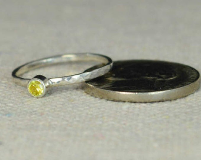 Classic Sterling Silver Topaz Ring, 3mm Silver solitaire, Yellow Ring, Silver jewelry, November Birthstone, Mothers Ring, Silver band