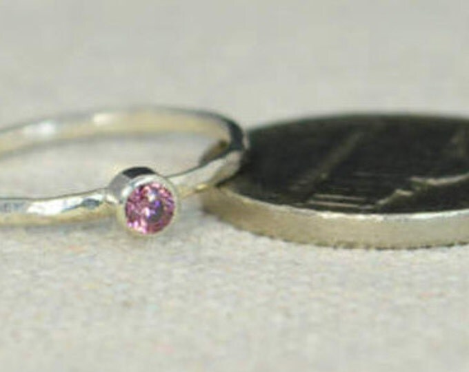 Classic Sterling Silver Alexandrite Ring, 3mm Silver solitaire, Purple Ring, Silver jewelry, June Birthstone, Mothers RIng, Silver band