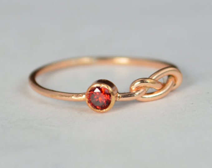 14k Rose Gold Garnet Infinity Ring, 14k Rose Gold, Stackable Ring, Mothers Ring, January Birthstone, Rose Gold Infinity, Rose Gold Knot Ring
