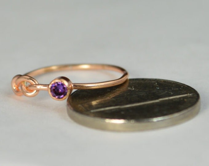 14k Rose Gold Amethyst Infinity Ring, 14k Rose Gold, Stackable Rings, Mothers Ring, February Birthstone, Rose Gold Infinity, Rose Gold Knot