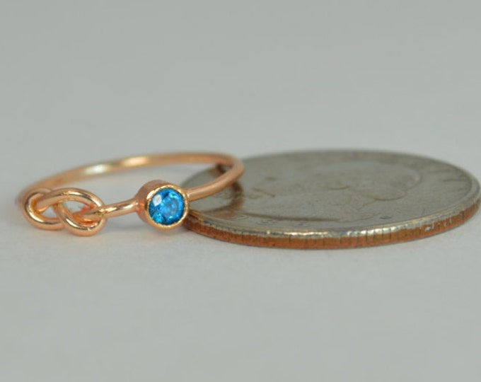 14k Blue Zircon Infinity Ring,14k Rose Gold, Stackable Rings, Mothers Ring, December Birthstone, Rose Gold Infinity Ring,Rose Gold Knot Ring