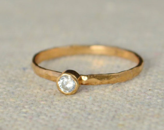 Classic Rose Gold Filled CZ Diamond Ring, solitaire, solitaire ring, rose gold filled, April Birthstone, Mothers Ring, gold band, White Ring