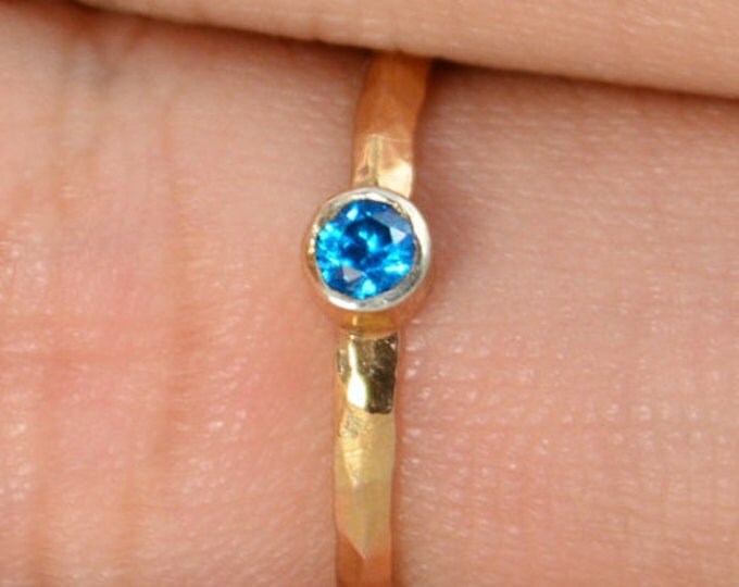 Classic Rose Gold Filled Blue Zircon Ring, solitaire, solitaire ring, rose gold filled, December Birthstone, Mothers Ring, gold band, Band