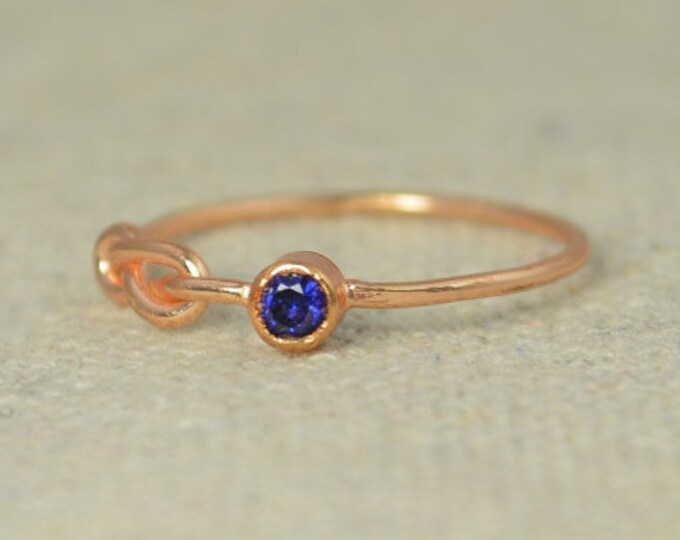 Sapphire Infinity Ring, Rose Gold Filled Ring, Stackable Rings, Mother's Ring, September Birthstone, Rose Gold Ring, Rose Gold Knot Ring